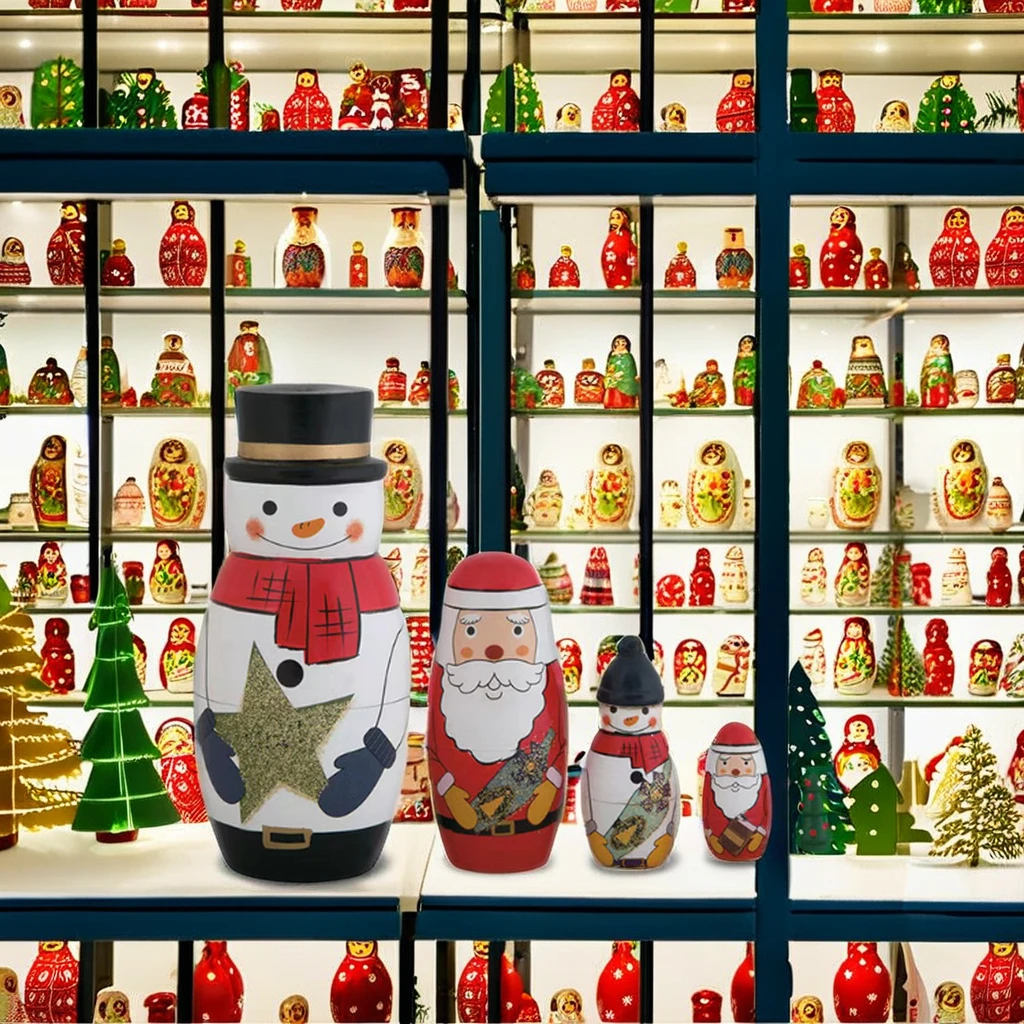 Custom christmas design children matryoshka stackable authentic wooden russian nesting doll