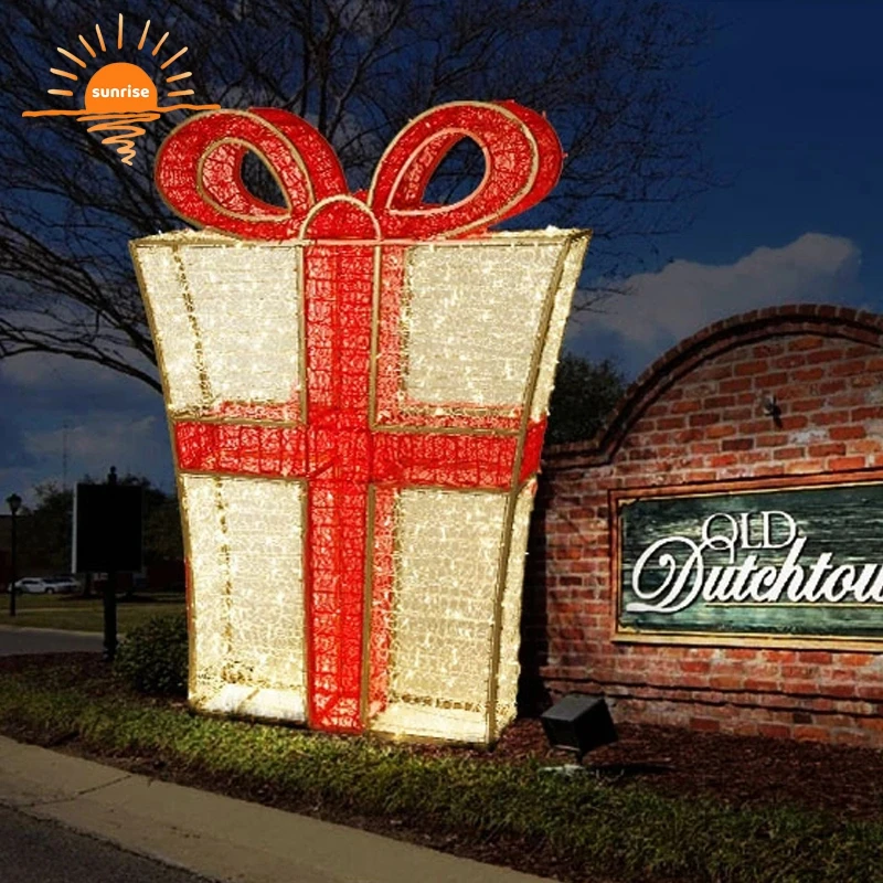 Customized Commercial Outdoor Christmas Holiday Garden Garden Decoration Lighting LED 3d Gift Box Theme Light
