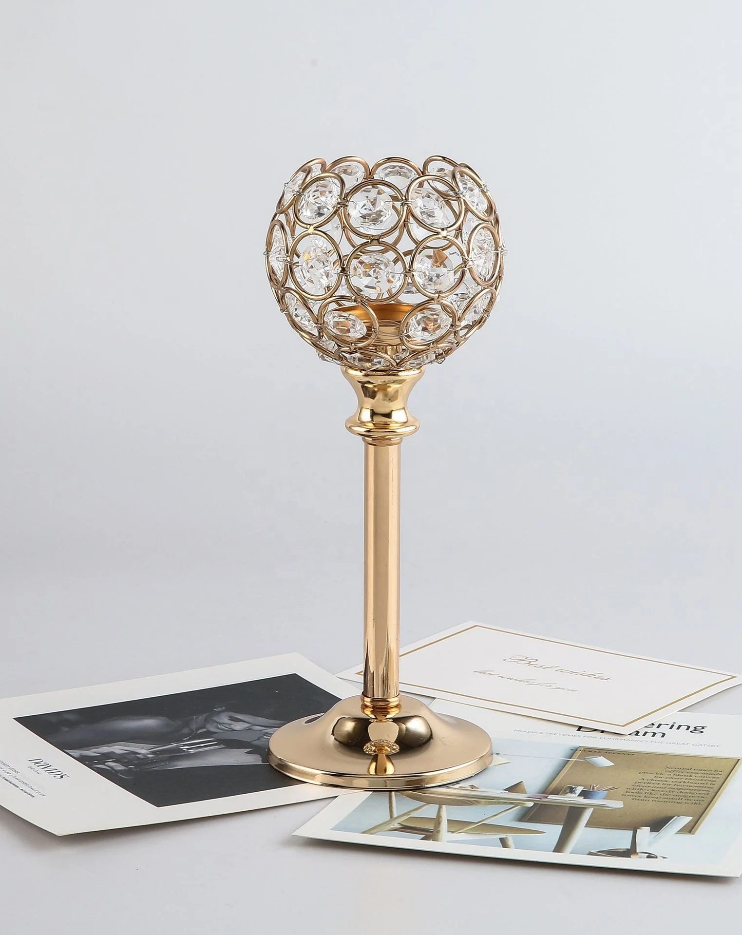 Ourwarm Silver Gold Metal Table Decorations Stand Crystal Candelabra Wedding Centerpieces with Crystal