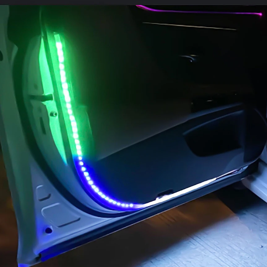 RGB Car Door LED Light Strip 120cm RGB Strobe Warning Streamer Light Bar Waterproof Welcome Light Anti Rear-end Collision Lamp