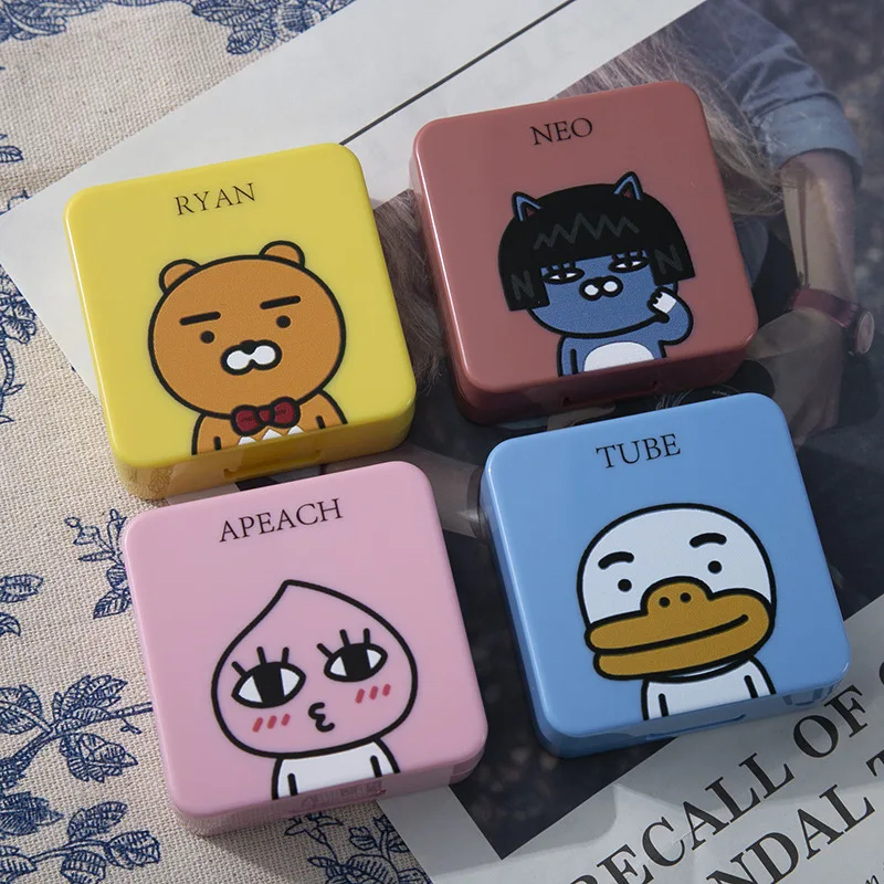 Четырехцветный мультяшный милый чехол для контактных линз с зеркалом