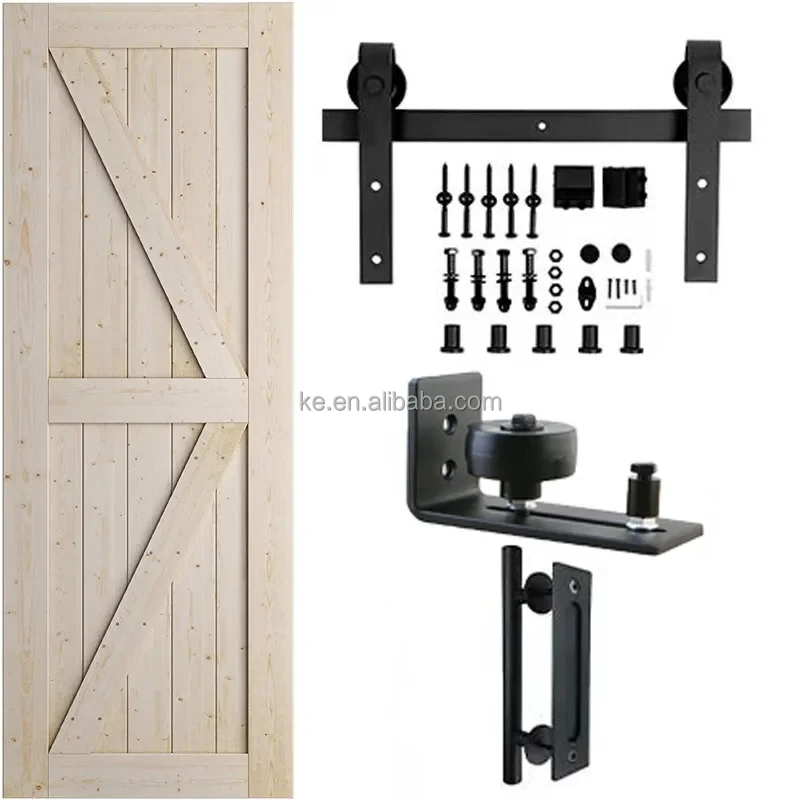 Industrial Design Big Wheel Roller Hangers Basic Black Sliding Barn Door Hardware Kit For Single Wood Barn Door