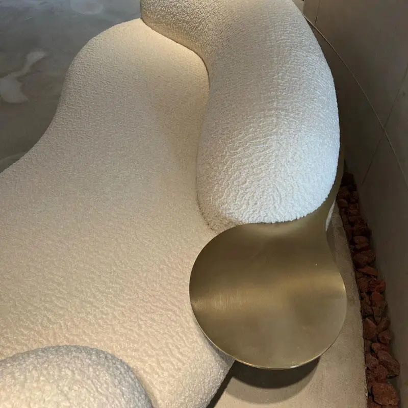 Light French curved sofa Italian minimalist small unit three person sofa Light Luxury Lamb Fleece Milk Oil Wind Pea Sofa