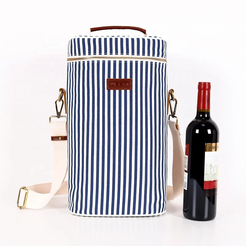CHANGRONG Custom Striped Insulated 2 Bottle Travel Padded Insulated Wine Carrier tote Bag