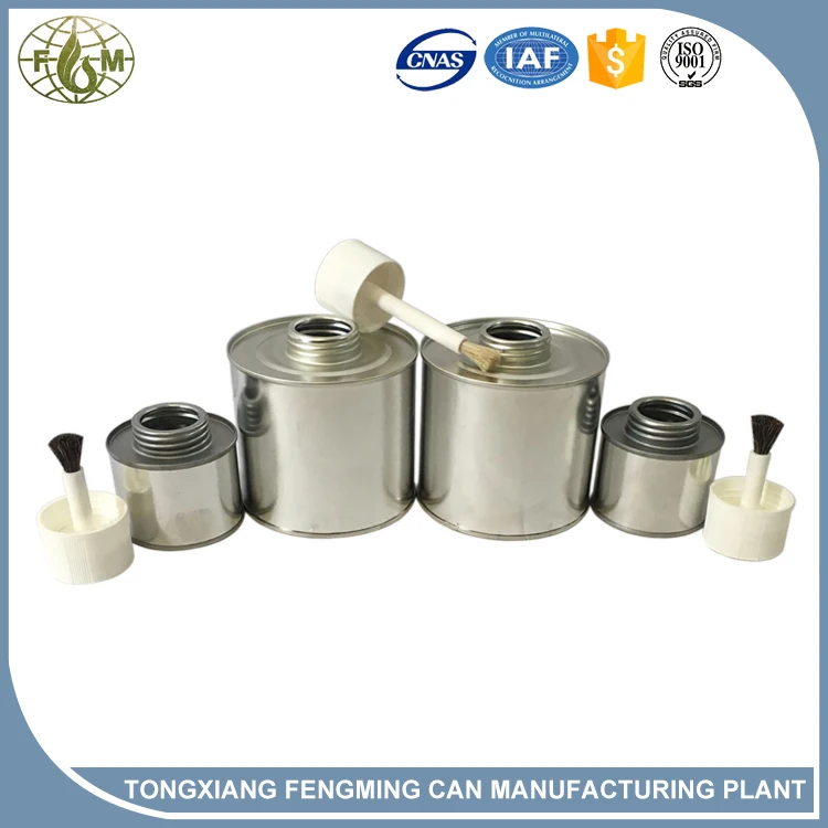 
100ml pvc adhesive metal can with plastic application brush cover tin can manufacturing plants 