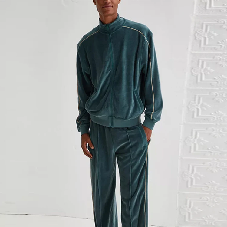 Green Zip-Through Velour Track Outerwear Cotton Bulk Factory Custom Outdoor Casual Sports Jacket