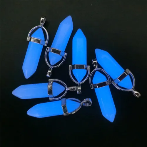 New Glowing Luminous Stone Fluorescent Hexagonal Column Necklace Natural Crystal Gem Stone Pendant Necklace