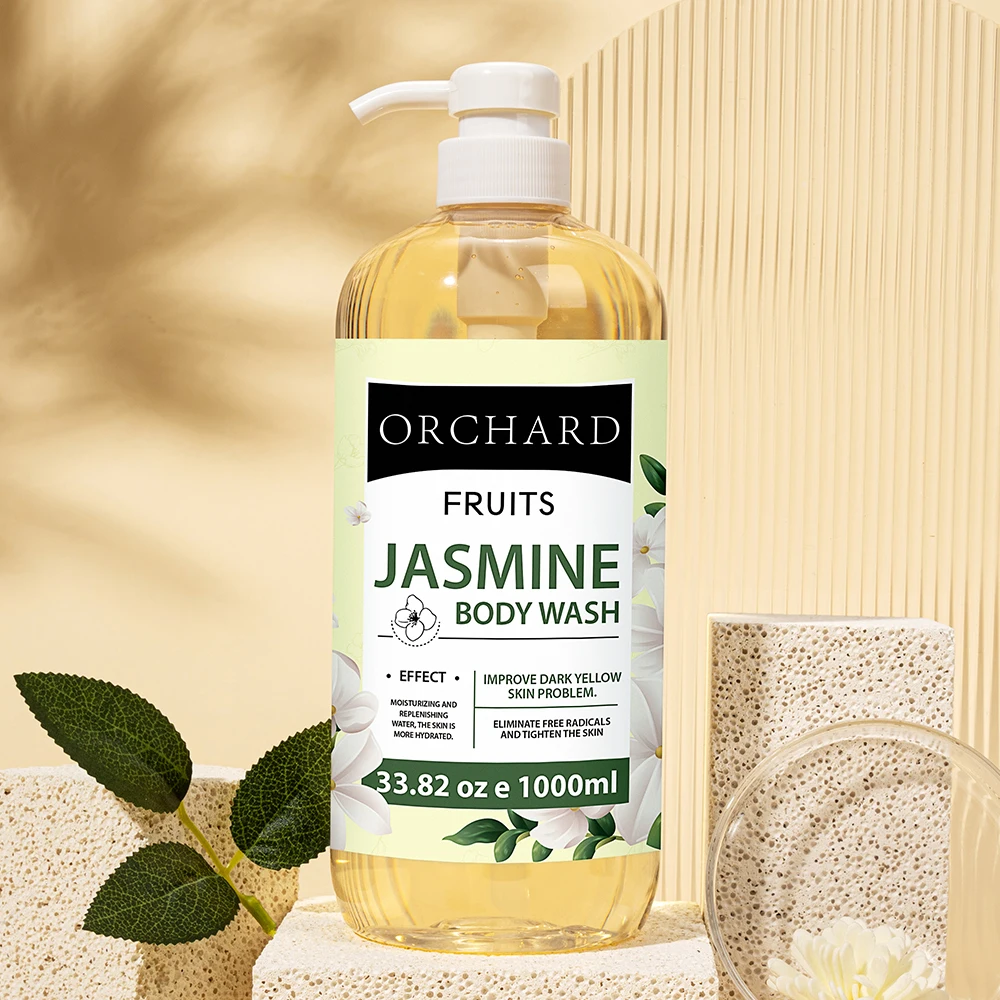 Free Sample Private Label 1L Shower Gel Improve Dark Yellow Skin Moisturizing Hydrating Tightening Scented Jasmine Body Wash Gel