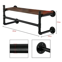 Industrial  Carton Retro Hanging Shelves Black Pipe Shelf Retail Bracket Floating Wall Mounted Metal Clothing Rack