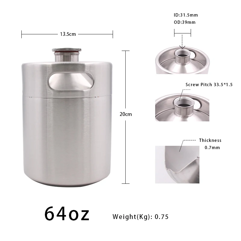 
factory directly no electric hot sale popular new 8g unthread 2l 64oz stainless steel nitro cold brew coffee maker 