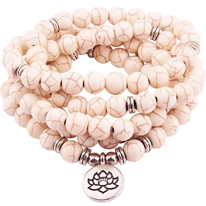 Unisex 6mm Buddha Buddhist Beads Mala Spiritual Gold Plated Pearl Necklace and Bracelet Casual Religious Jewelry