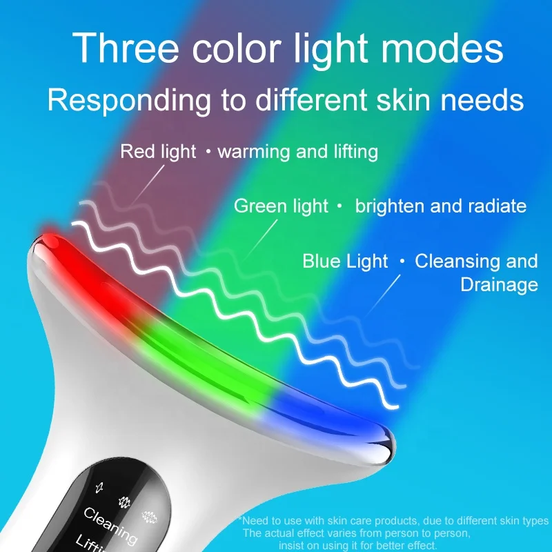 Beauty equipment wholesale New Ultrasonic 3 Colors LED Light Heating EMS Microcurrent Face Neck Lifting Massager