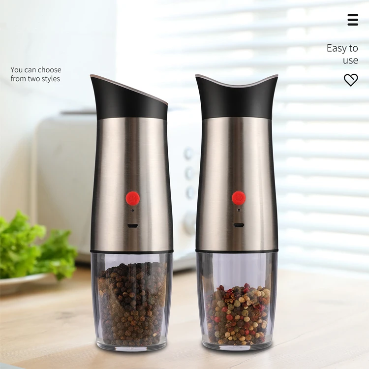 Stainless steel Rechargeable USB Gravity automatic Electric spice himalayan salt and Pepper Grinder set