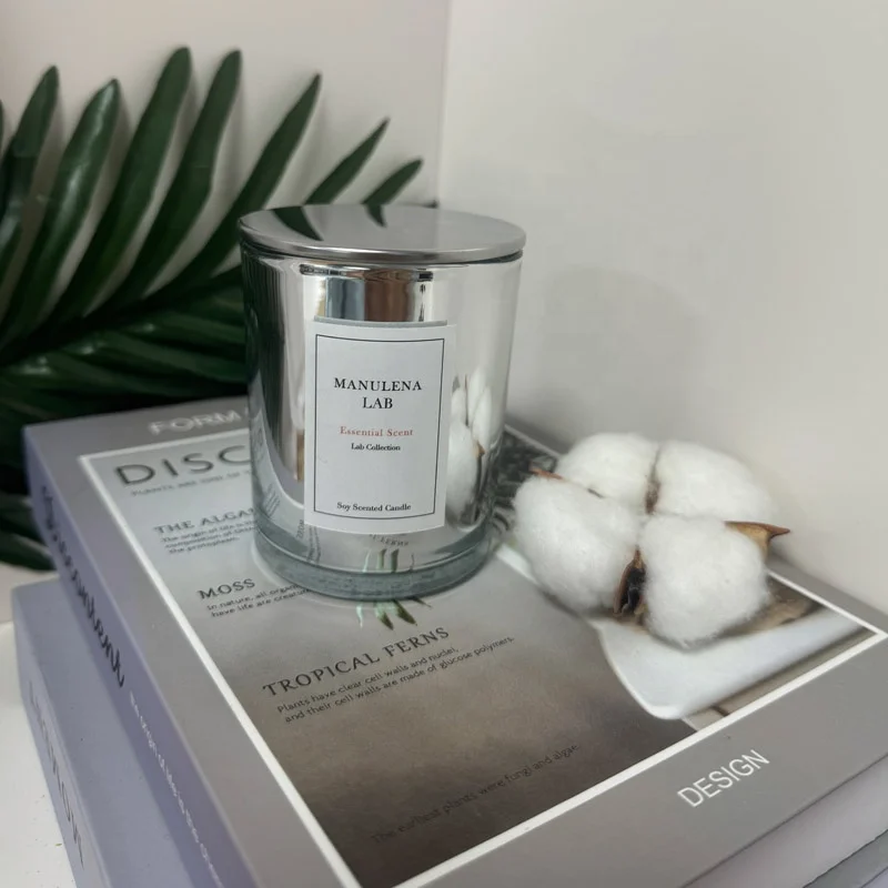 MANULENA Luxury  Custom Private Label Silver glossy Glass Soy Wax Scented Candle Home Fragrance Deodorant  Scented Candles