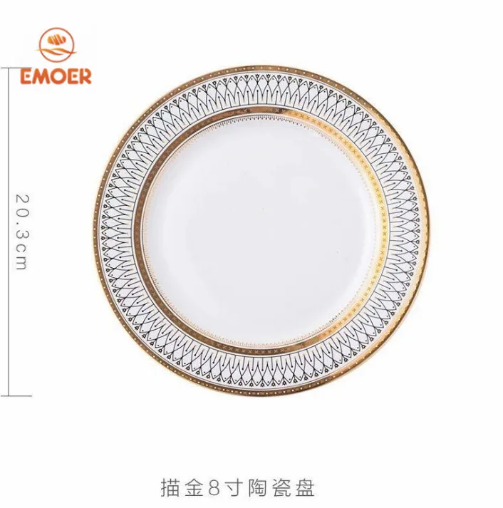 European creative transparent glass disk with gold edge bead pad plate hotel fruit dish Western tableware