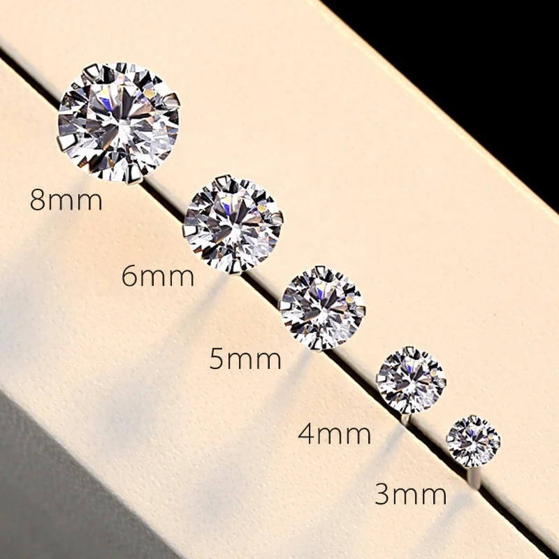 Fashion 925 Sterling Silver Clear Claw Setting  Cubic Zircon Stud Earrings Classic Silver earring