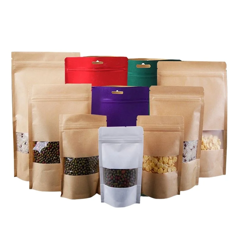 Factory wholesale food pouch kraft paper Packaging Bag With See Through Window