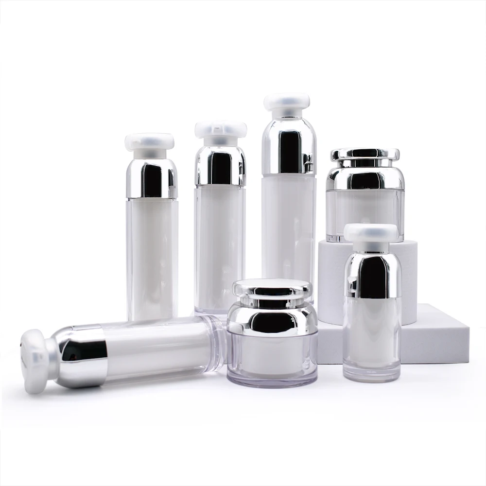 Strapless design Vacuum press Acrylic Airless cream jar with cap lotion bottle set