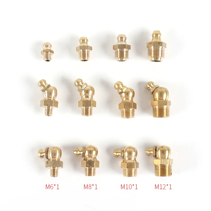 Nickle Plated Iron Straight 45 Degrees 90 Degrees steel M6 M8 M10 M12 Brass Grease Nipple Fitting