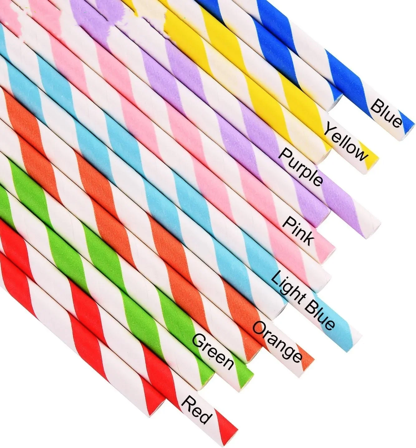 Muti-Colored Paper Straws, Bright Rainbow Colors Striped Drinking Straws for Cocktails Cake Pop Sticks 6x210mm