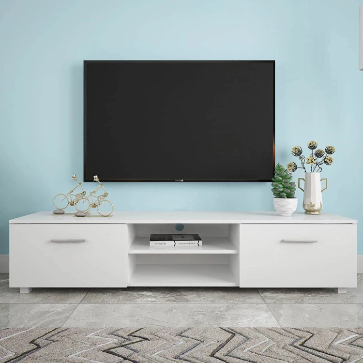 Mid-Century Entertainment Center Living Room Wooden Adjustable Storage Shelf Media Television Cabinet TV Console Table Stand