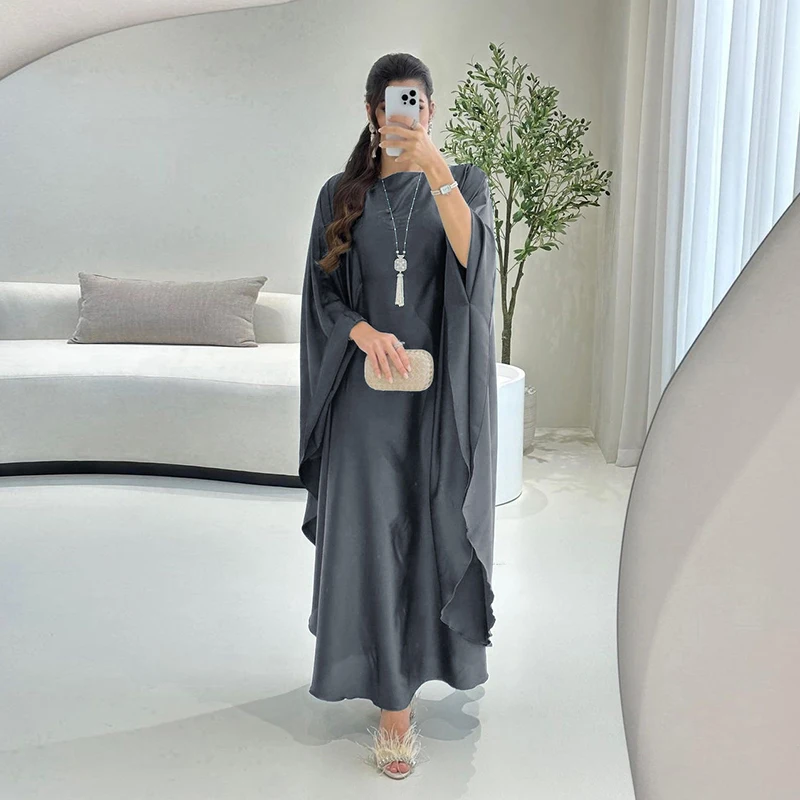 2024 Latest Islamic Muslim Women Dress Free Size Loose Satin Fabric Modest Muslim Dress For Women