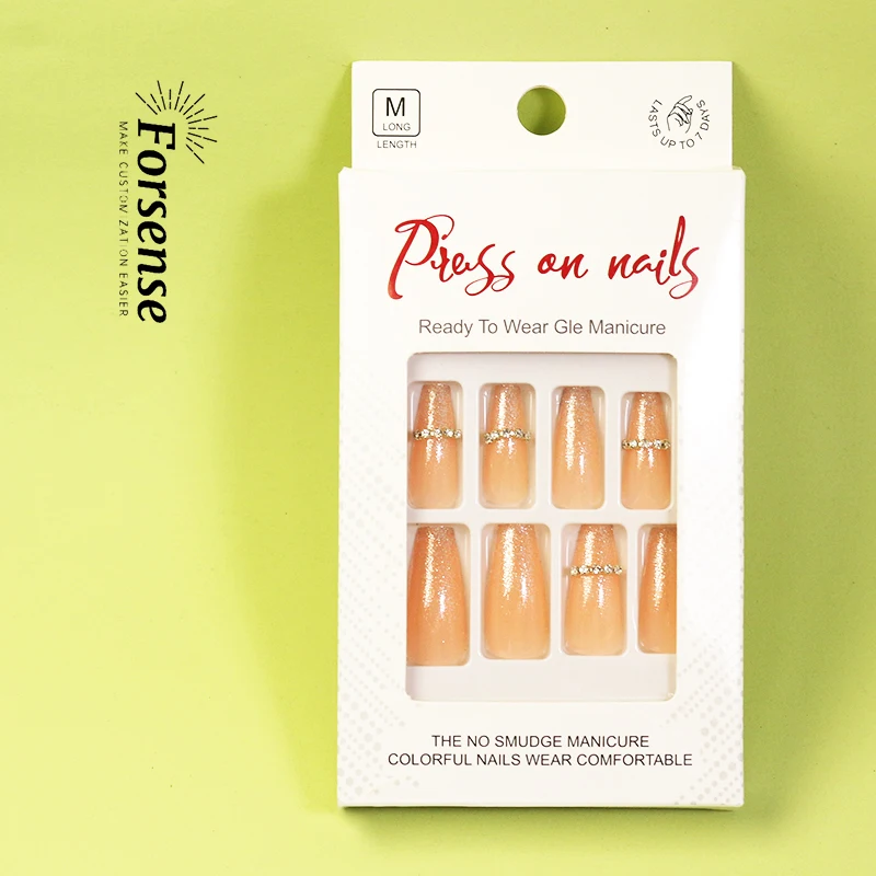 luxury 3d jewelry decoration press on nails with rhinestone diamond handmade short coffin nail tips stick on wear fake nails bow