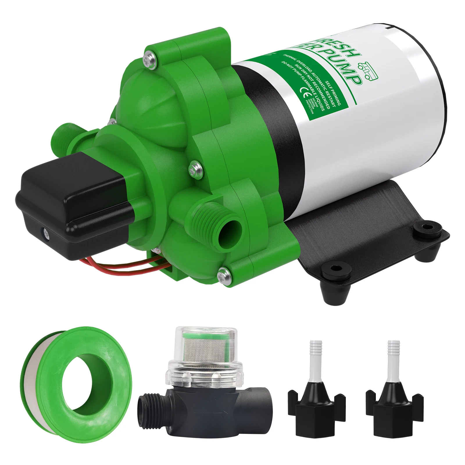 RVGUARD Fresh Water Pump, 12V DC Self Priming Diaphragm Water Pump, 3.5 GPM with Strainer Filter And Adapters