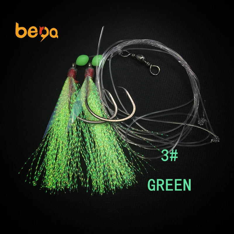 KILLER Saltwater Flasher Fish Skin Feather Sabiki Bait Rigs fishing lures with two hooks