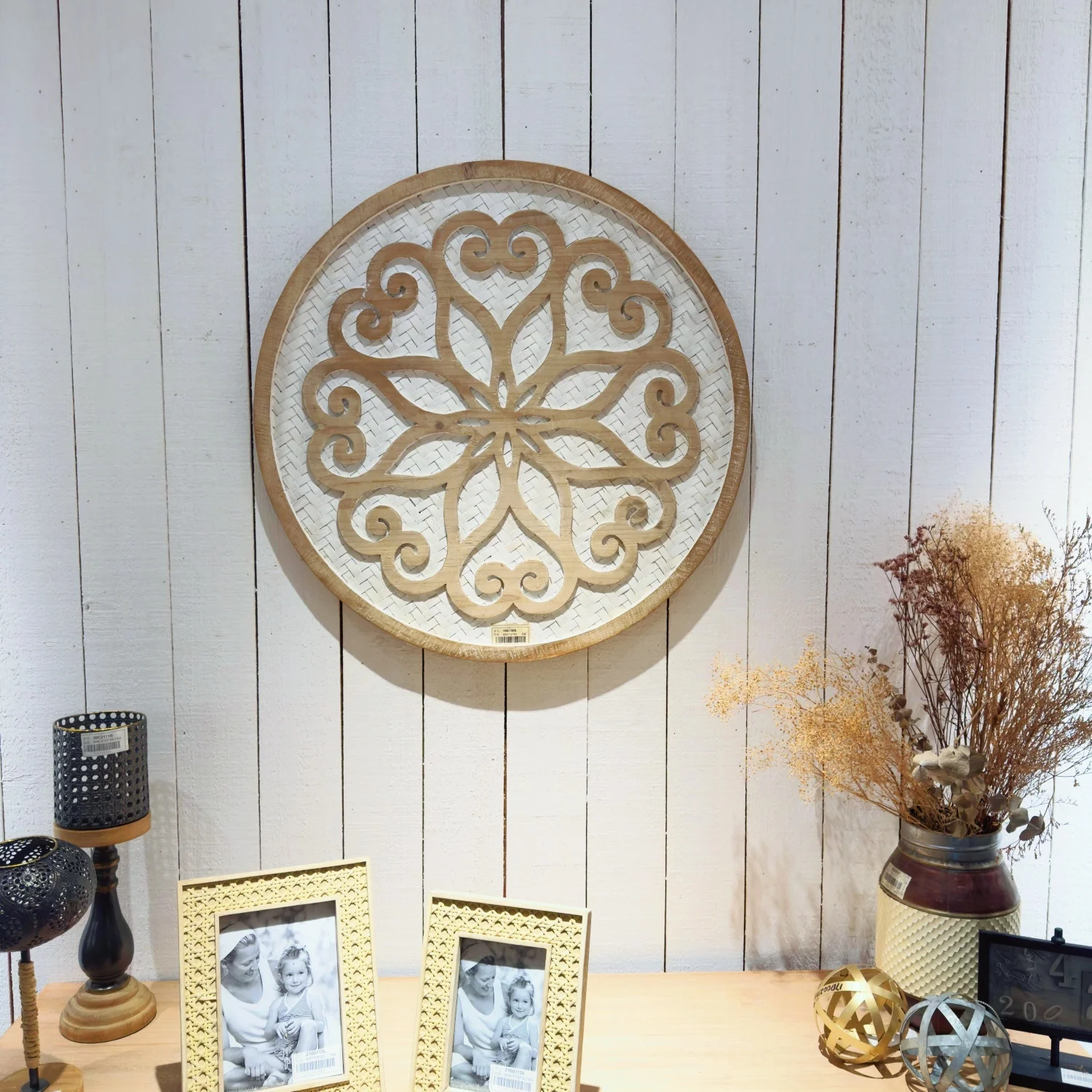 Modern Wall Art Home Decor Round Wooden Frame Bamboo Rattan Wall Decor Weave Pattern Wall Decor For Living Room