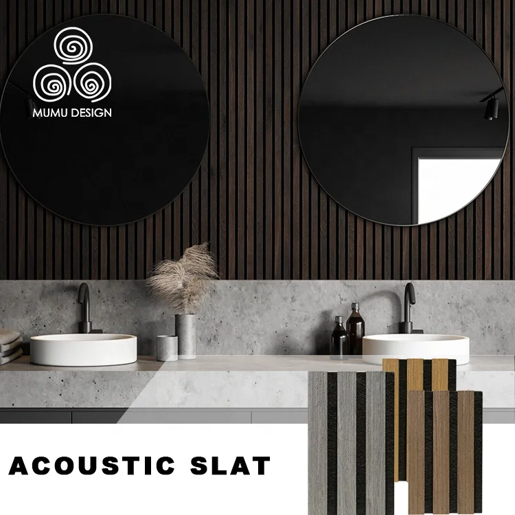 MUMU 3D Indoor Decorative Modern Wood Carved Sound Diffuser Wool Slat Plank Board Acoustic Wall Panel