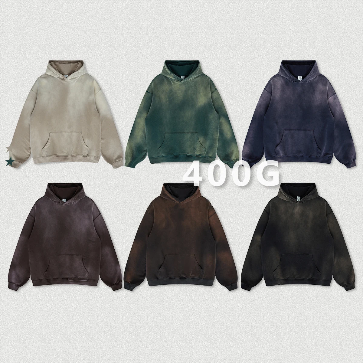 Streetwear Plus Size No String Stringless Hoodie Mineral Wash Tie Dye Thick 400gsm Hoodie Pullover Hoodies for men