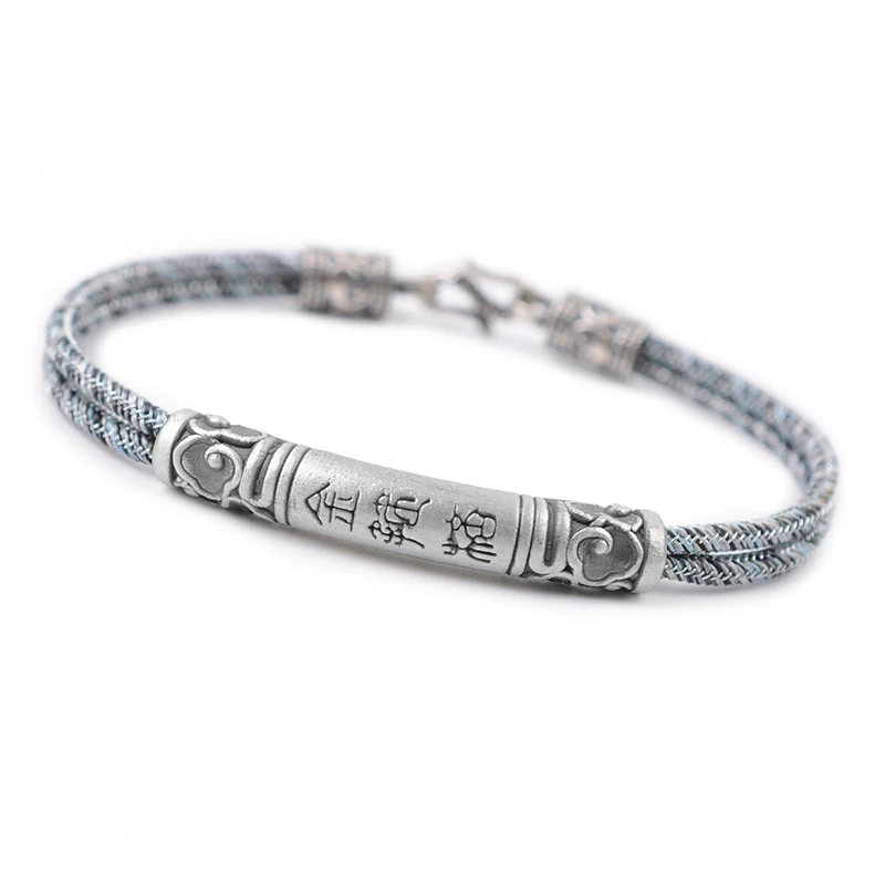 LONGJIE wholesales 925 silver accessory  handmade braided rope bracelet for men