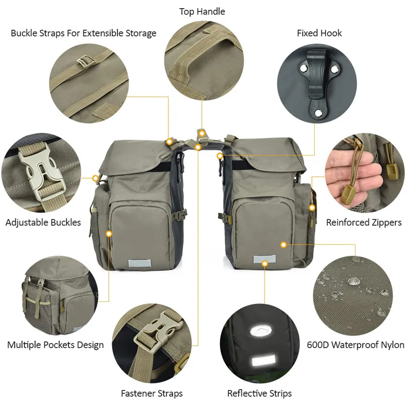 Large capacity waterproof saddle bike trunk bag waterproof bicycle pannier bag with rain cover