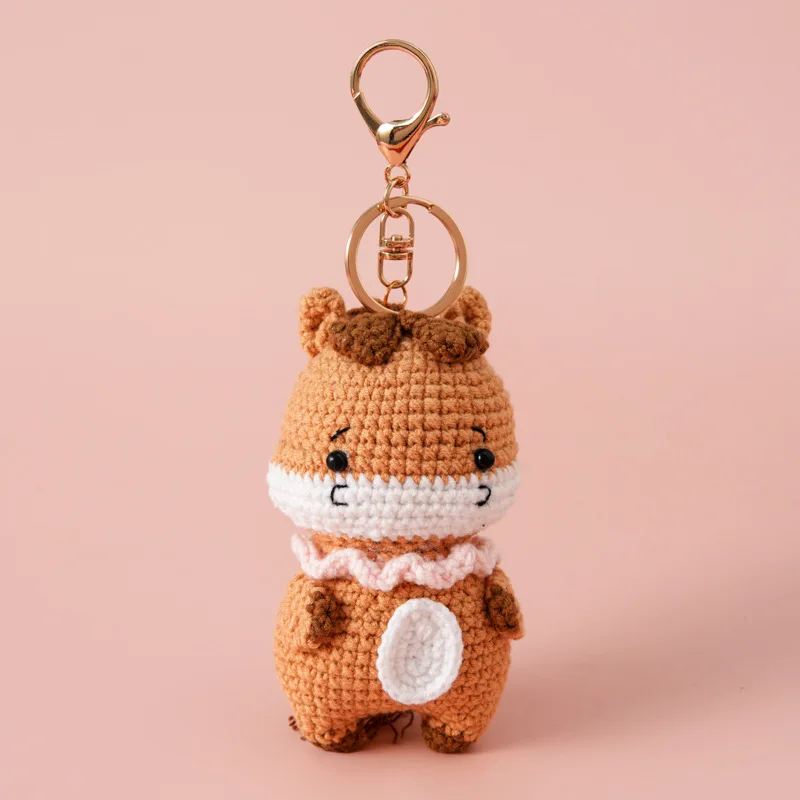 Wholesale Best Selling Cartoon Woven Key Ring Accessories Zinc Alloy PP Cotton Crochet Stuffed Animal Pendant Keychain