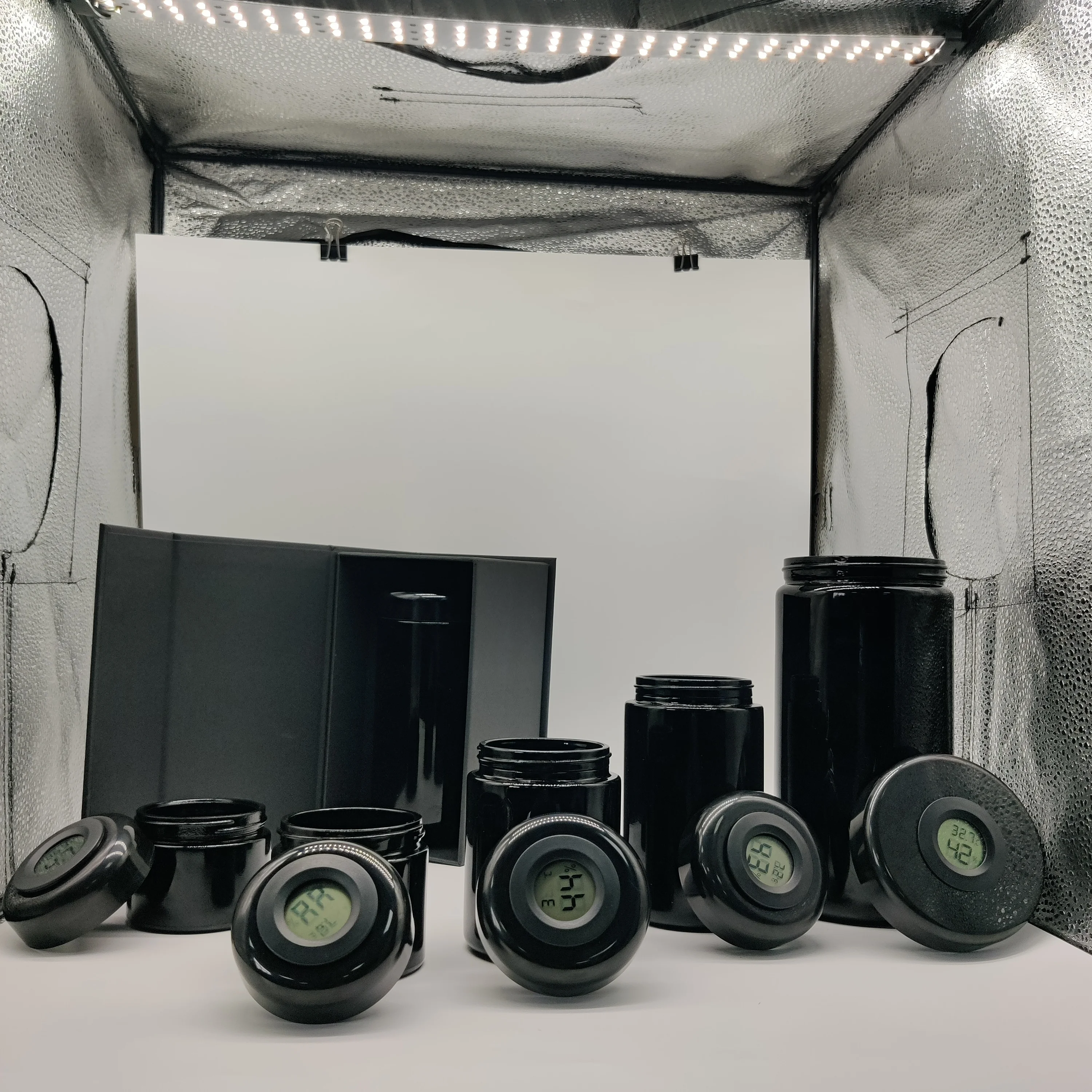 black UV glass storage mason jar 50ML with thermometer cover coffee beans container