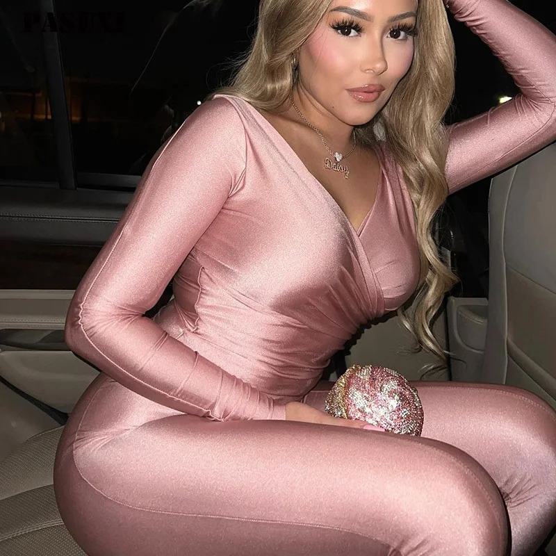 PASUXI высококачественные однотонные комплекты женской одежды осенняя женская спортивная одежда индивидуальный комплект из двух