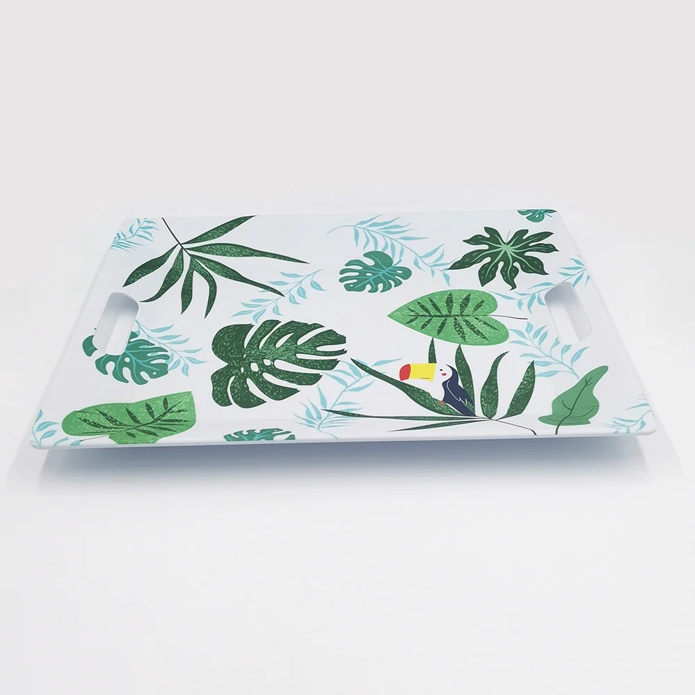 Custom design rectangle melamine daily serving tray with handles