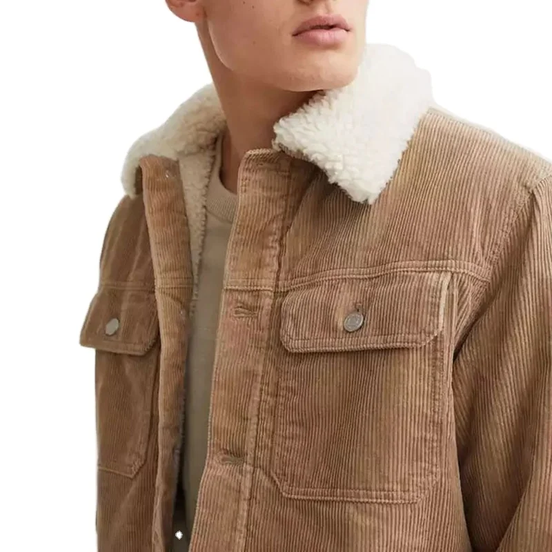Vintage Custom Logo Faux Fur Cotton Jacket For Men With Wholesale Price Winter Stylish Solid Button Coat