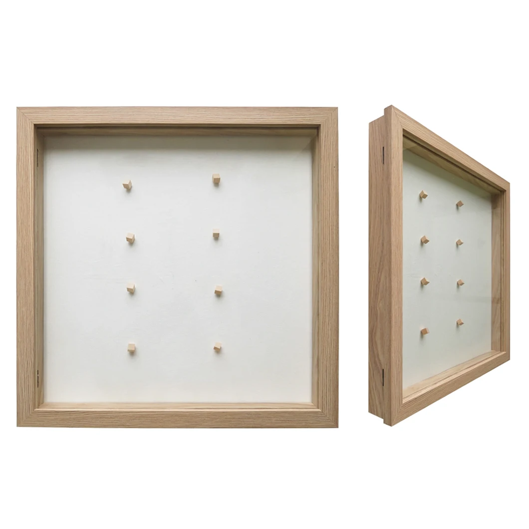 Wholesale  3d deep display wooden shadow box photo  frames with chunky wood pins