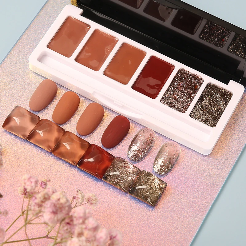 6 in 1 Fall Orange Style Shining Nail Painting No Liquidity Solid Jelly Gel Polish Set