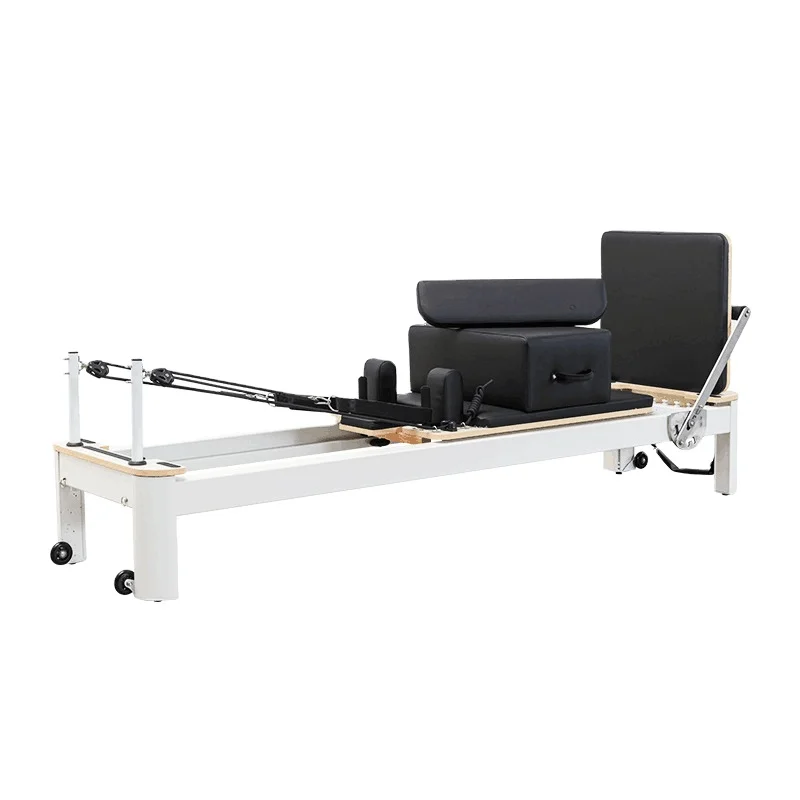 White Aluminum Pilates Reformer for Studio and Home with Box and Jump Board Pilates Reformer