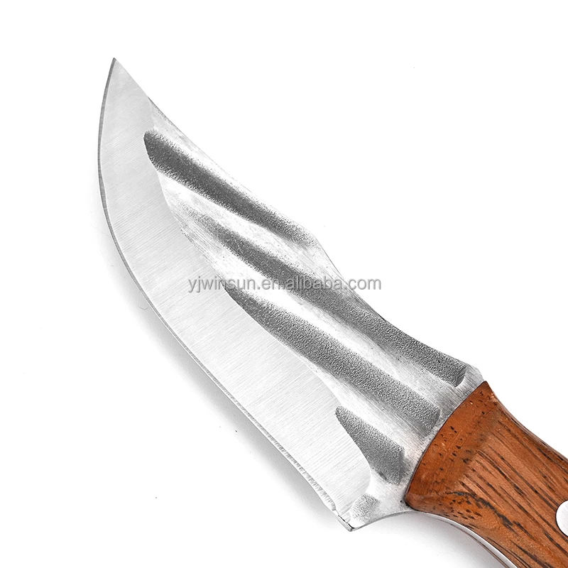 Hot sale  high quality original wood handle paring knife with hammered pattern blade hunting knife outdoor knife