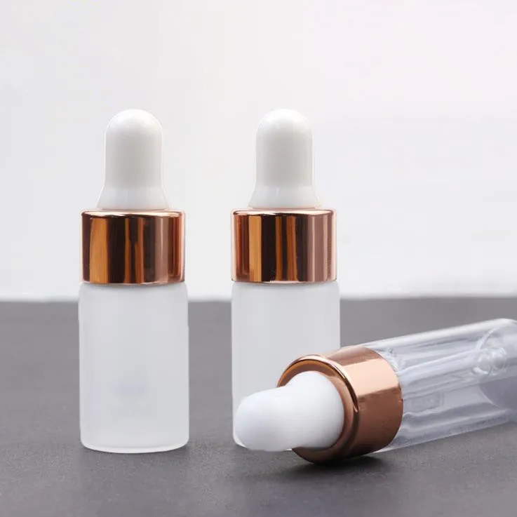 in stock! 1ml 2ml 3ml mini clear/frosted glass dropper vials/bottles with rose gold dropper  for sample essential oil/cosmetics