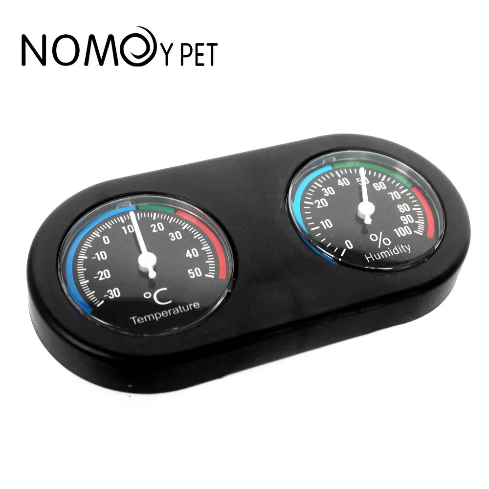 Black Plastic Double Dial Mechanical Induction Thermometer and Hygrometer for Reptile Terrariums