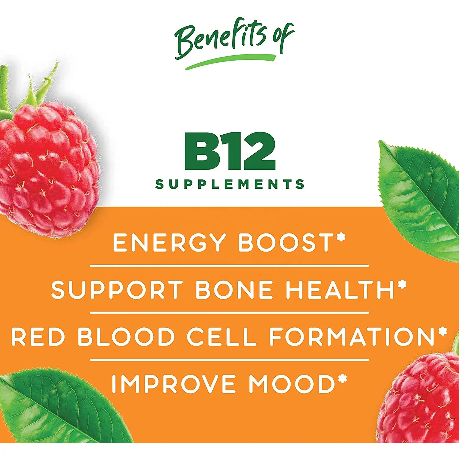 Vitamin B12 Natural Flavor Gummy Supplement Vitamins for Energy Mood Metabolism Support for Adults Men Women