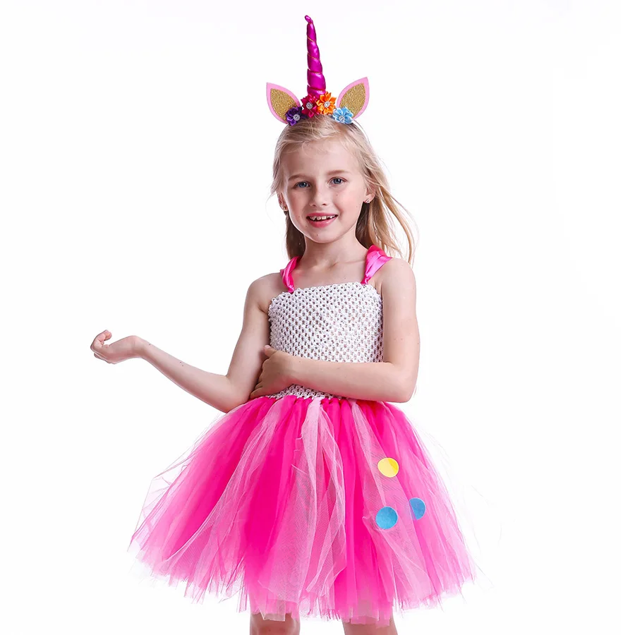 Christmas Halloween Kids Horse Costume Children Princess Fancy Party Dress Girls Rainbow Tutu Dress with Unicorn Headband