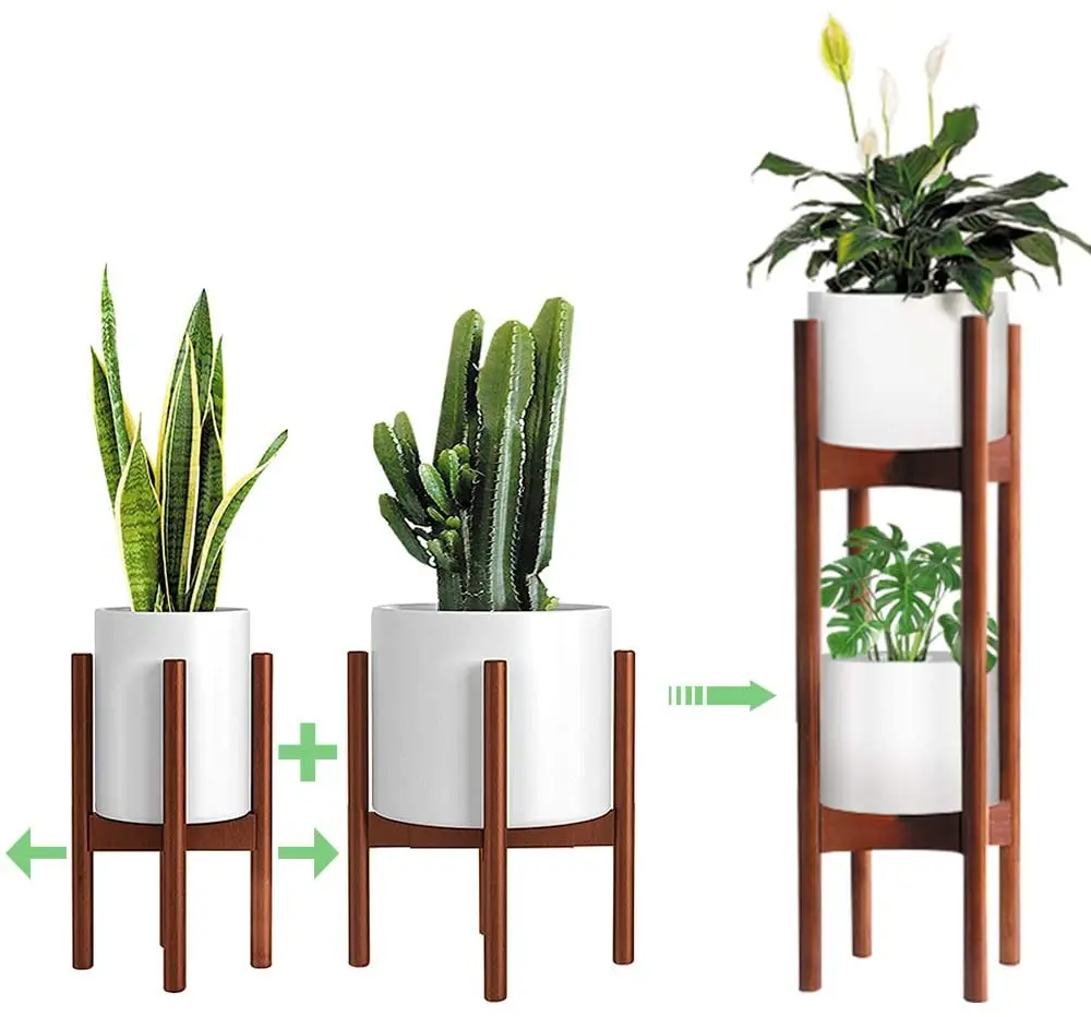 Новая одежда для маленькой девочки 2 Pack Крытый Регулируемый горшка стенд уровня высокий комнатное растение серебристое бамбука