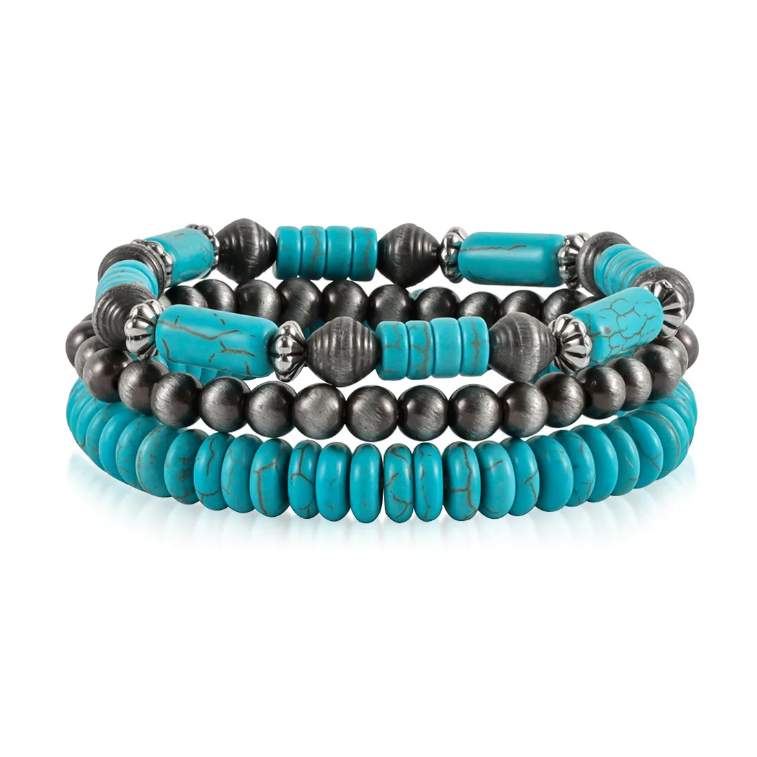 Vintage Multi-layer Turquoise Bracelet Set Navajo Bead Elastic Bracelet for Gift