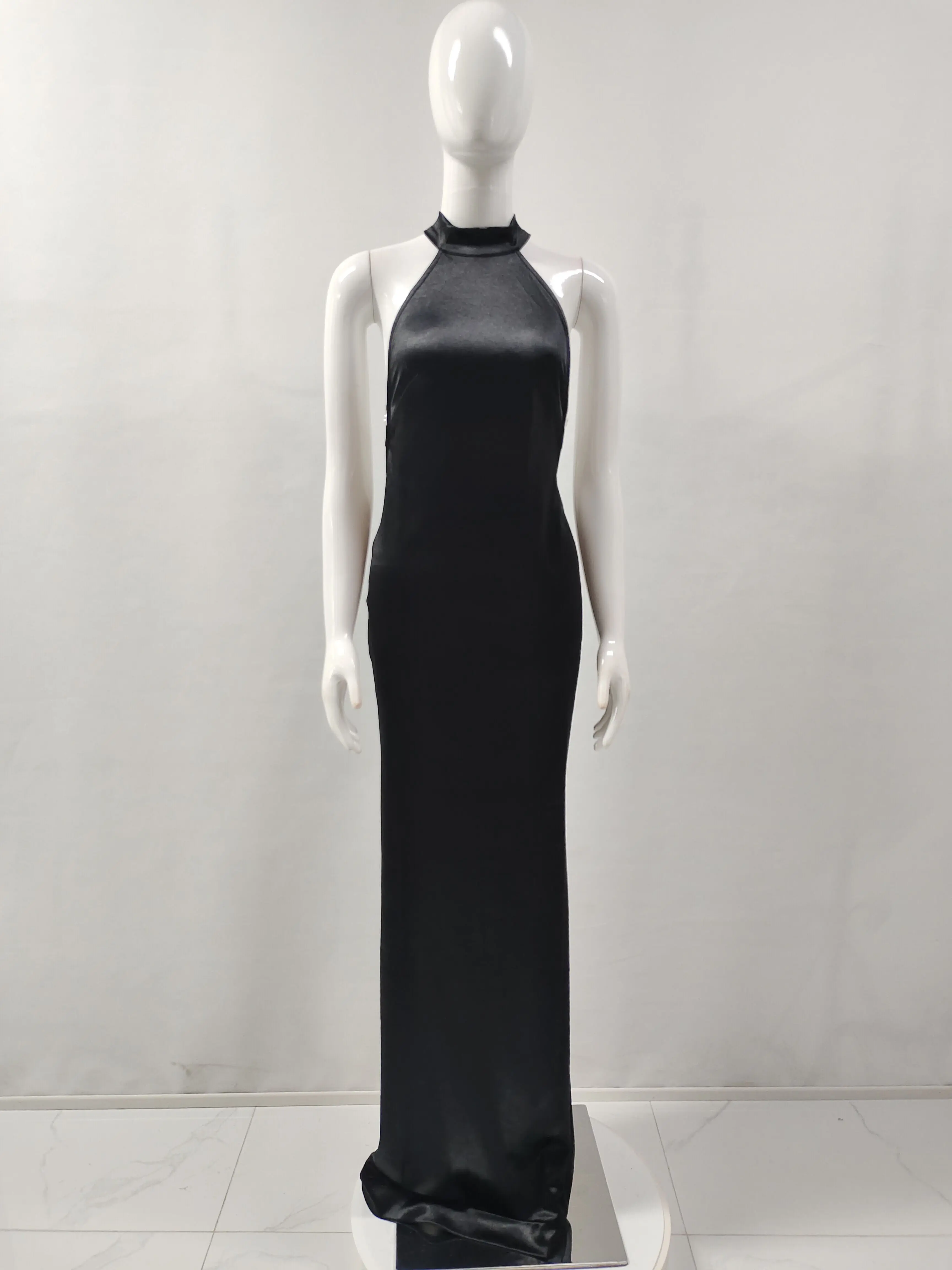 A9306 Factory Wholesale Black White Women Maxi Dress Sexy Backless Satin Night Club Party Dress